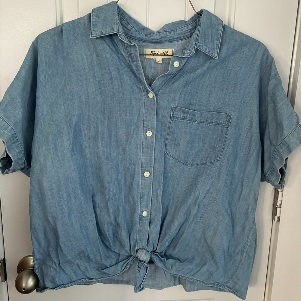 Madewell Denim Short-Sleeve Tie-Front Shir